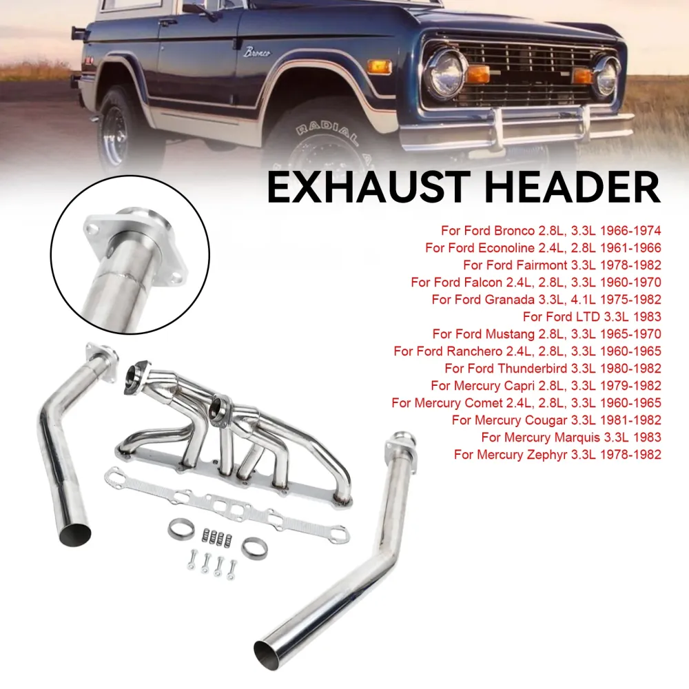 Rustfritt stål eksosoverskrifter passer Ford Mustang Fit Mercury 144/170/200/250