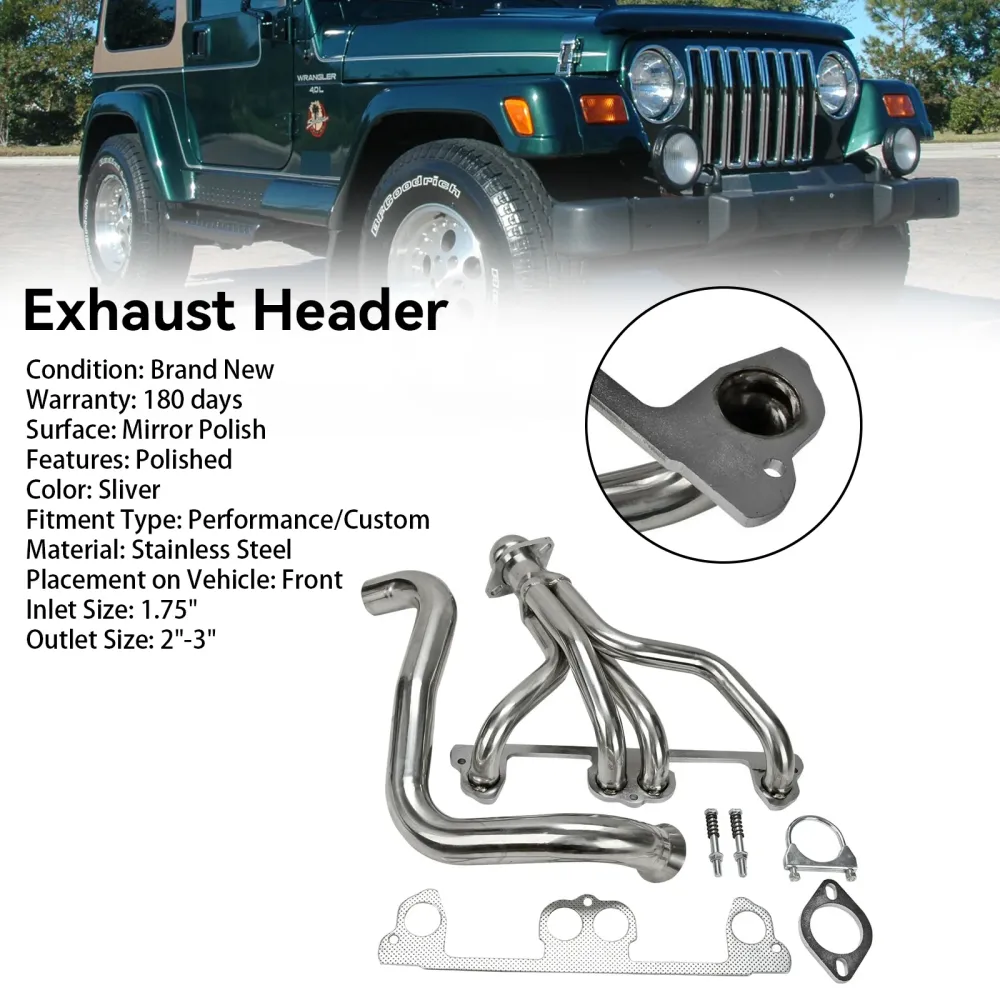 Rustfritt stål Manifold Header Fit Jeep Wrangler TJ 1997-1999 2.5L L4