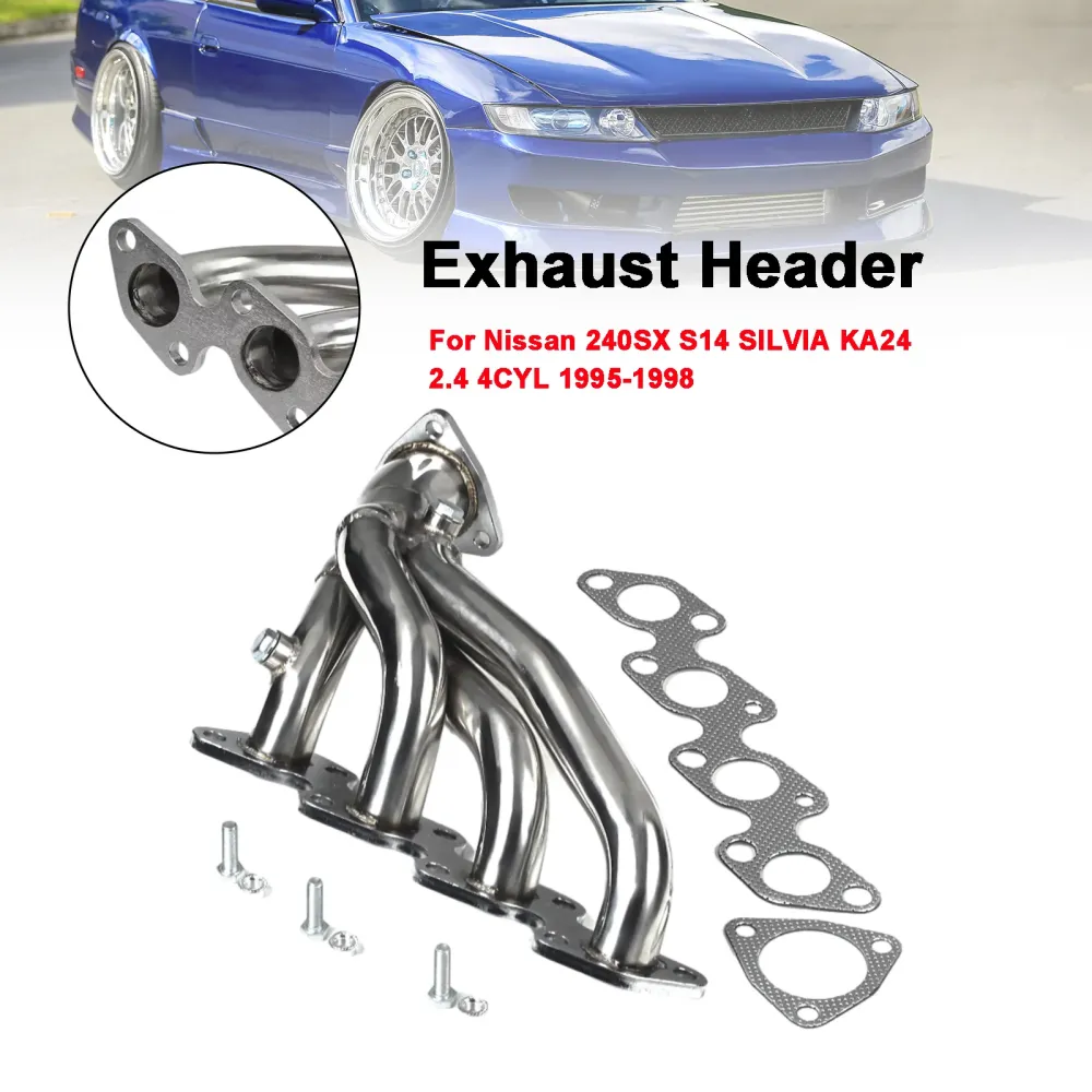 Rustfritt stålhodemanifold eksos Nissan 240SX S14 KA24DE 1995-1998