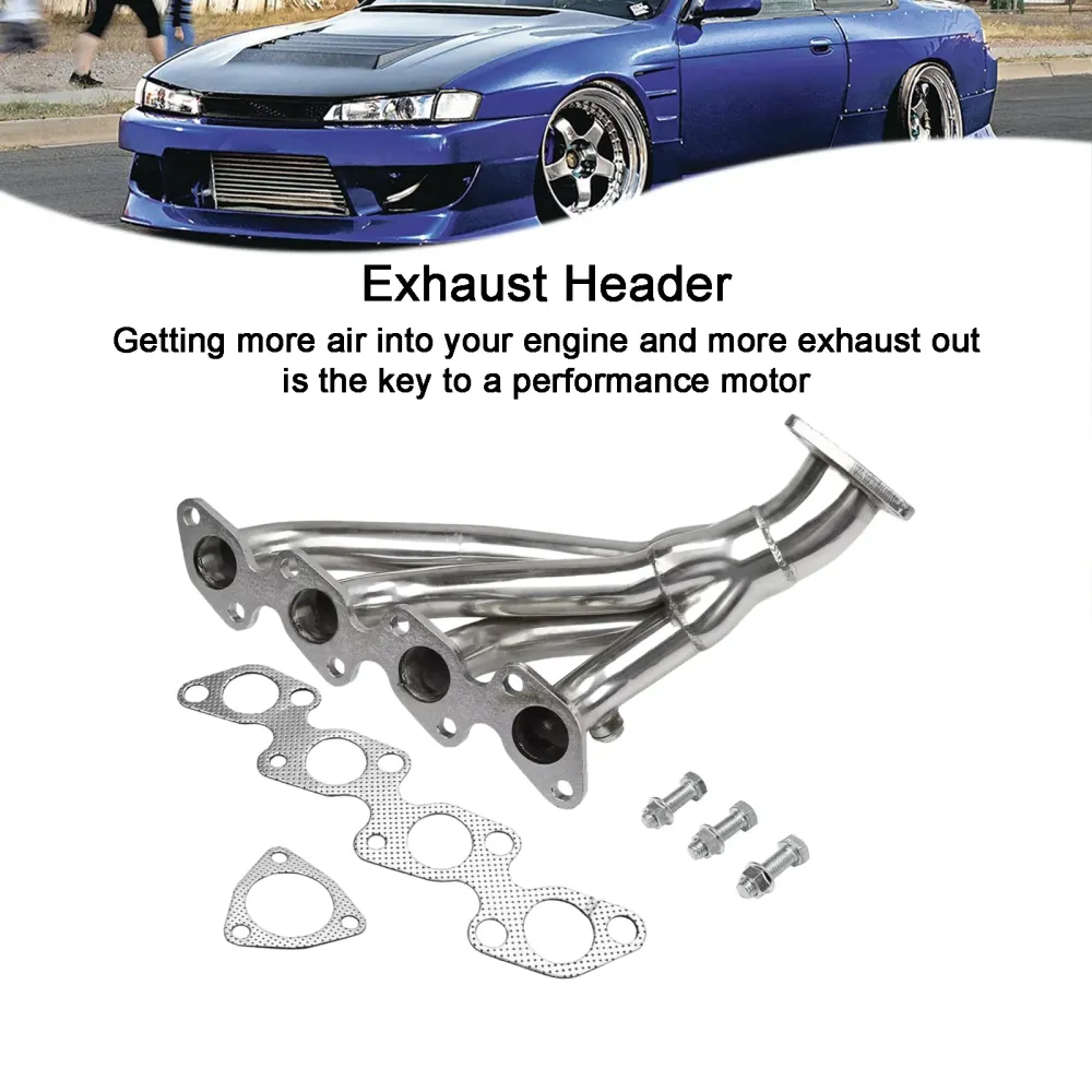 Rustfritt stålhodemanifold eksos Nissan 240SX S14 KA24DE 1995-1998