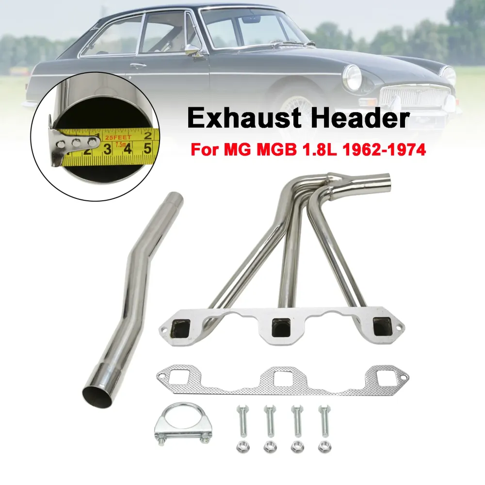 Rustfritt stålhodemanifold Eksosmisjon MG MGB 1.8L 1962-1974 m/rør