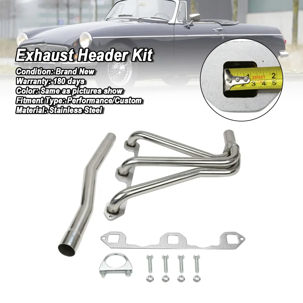 Rustfritt stålhodemanifold Eksosmisjon MG MGB 1.8L 1962-1974 m/rør