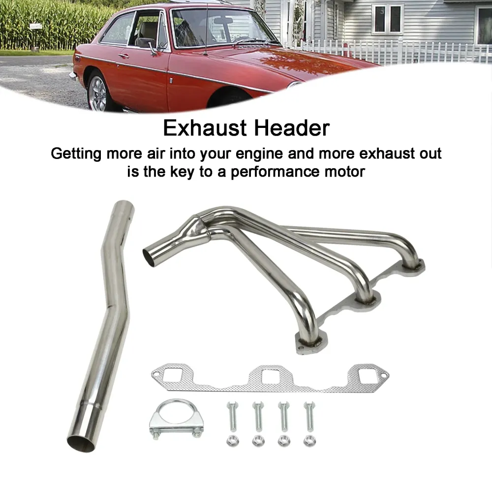 Rustfritt stålhodemanifold Eksosmisjon MG MGB 1.8L 1962-1974 m/rør