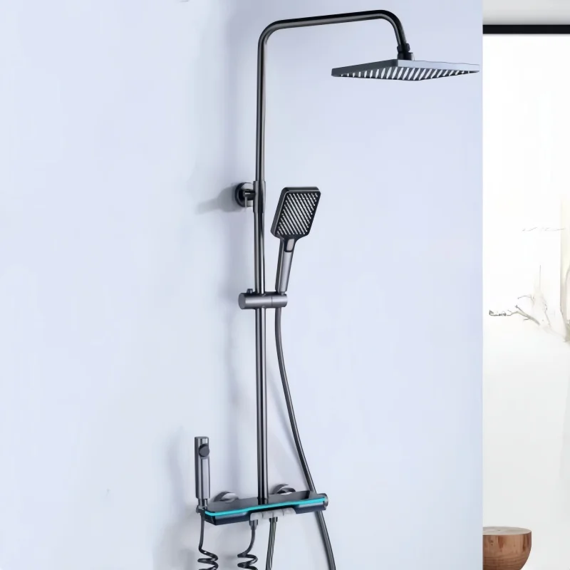 Shower Faucet Set Digital Temperature Display, Brass Body, Chrome Finish, Rainfall Shower Experience