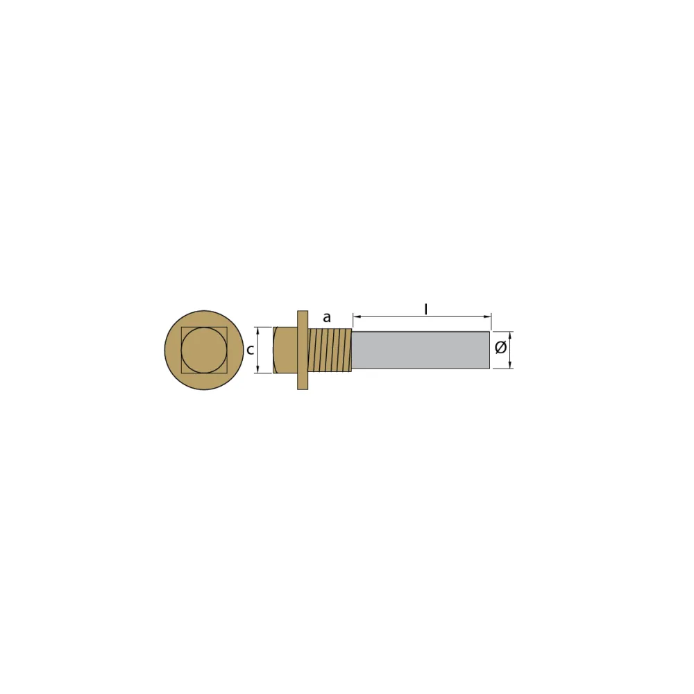 Sinkanode Volvo Penta, Type Plugg anode Ø26 - L 40 - med messing plugg th. 1 '' Gass (BSPP), VP 823661