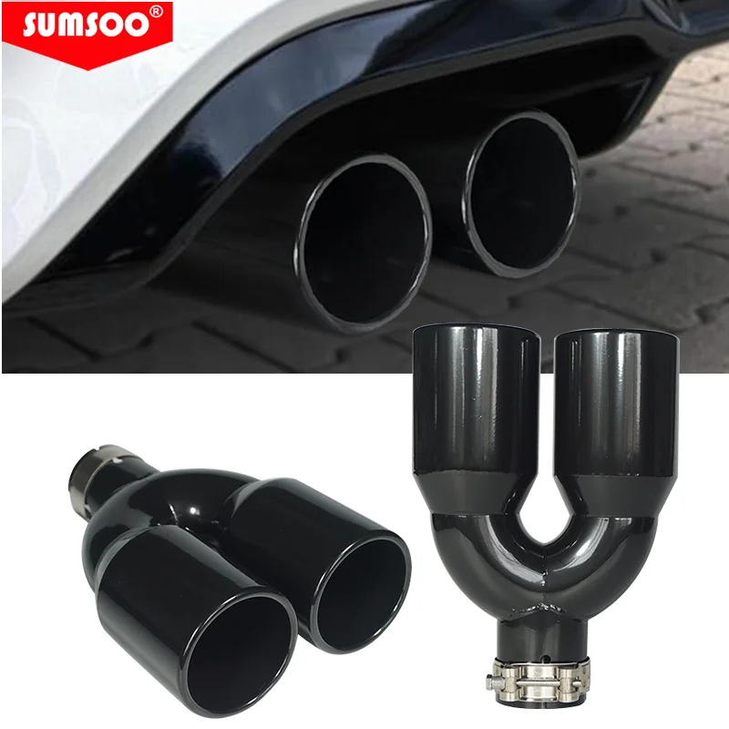 Stainless Steel Universal Double Rear Exhaust Tip, Dual Outlet Muffler