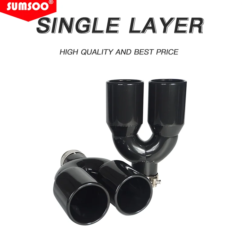 Stainless Steel Universal Double Rear Exhaust Tip, Dual Outlet Muffler