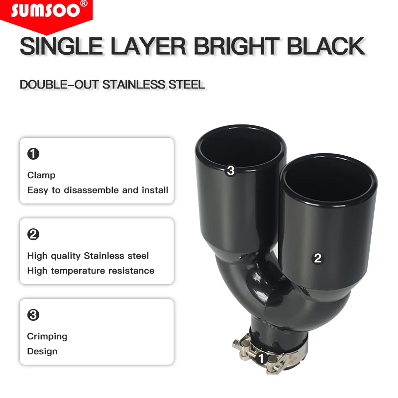 Stainless Steel Universal Double Rear Exhaust Tip, Dual Outlet Muffler