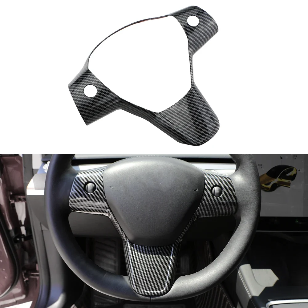 Steering Wheel Button Panel Trim Cover Tesla Model 3 and Model Y Carbon Fiber Finish