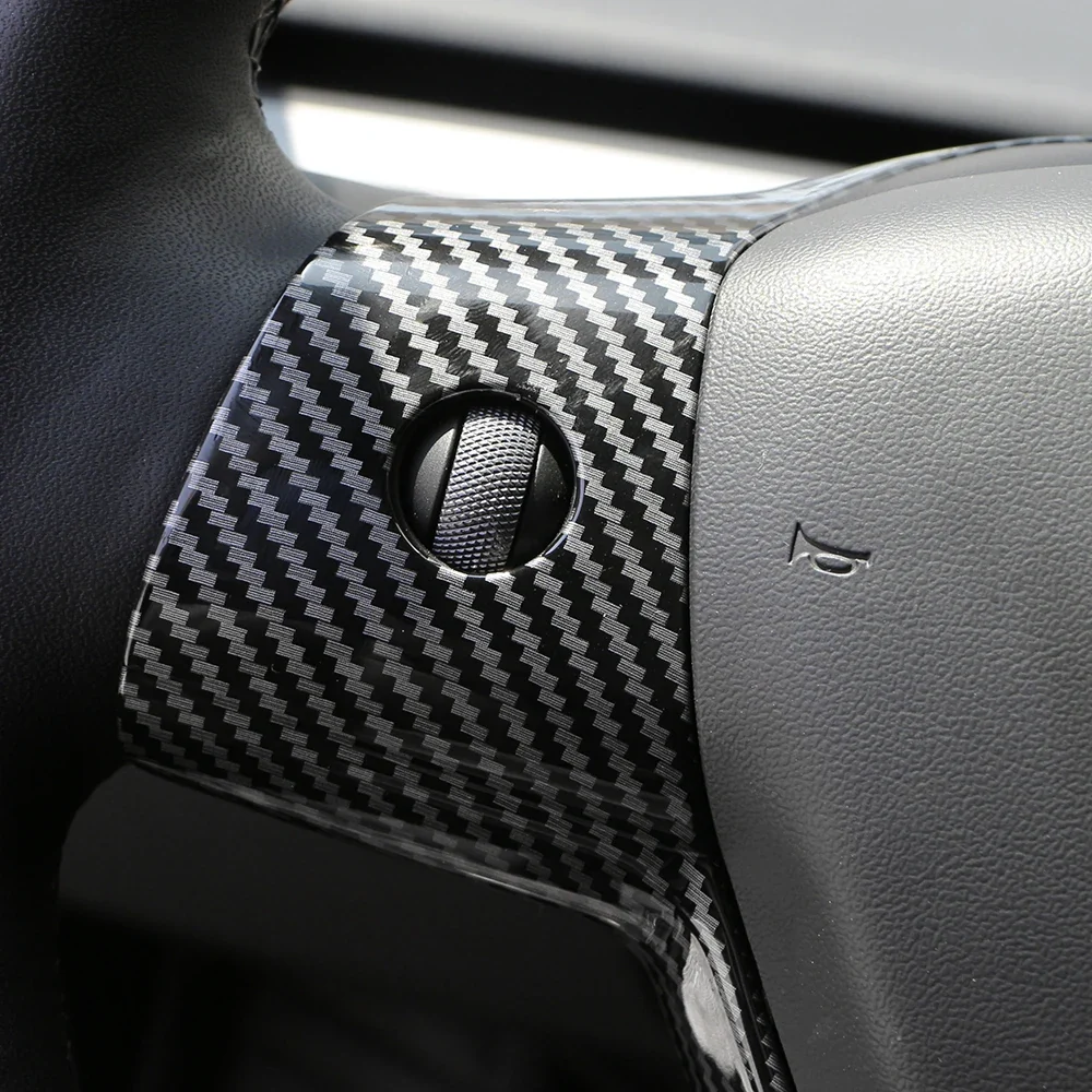 Steering Wheel Button Panel Trim Cover Tesla Model 3 and Model Y Carbon Fiber Finish