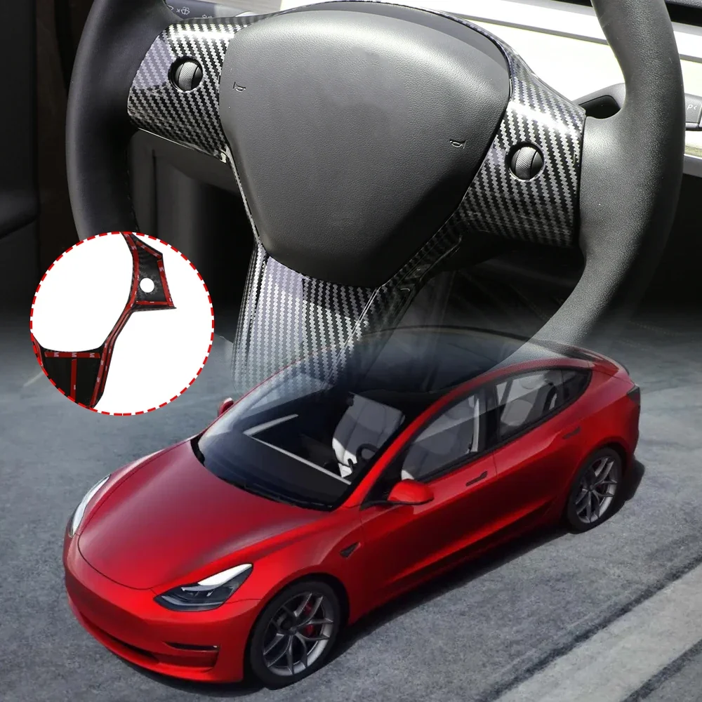 Steering Wheel Button Panel Trim Cover Tesla Model 3 and Model Y Carbon Fiber Finish