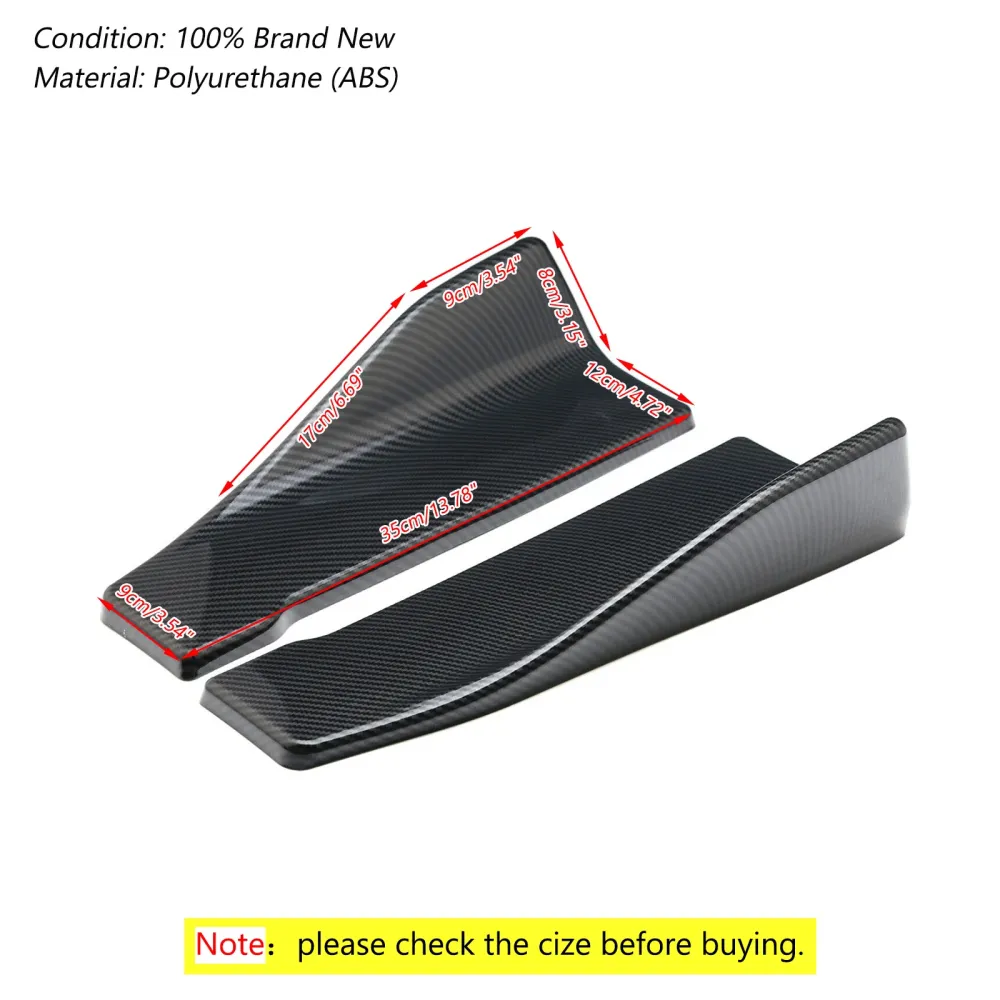 2 stk 35 cm skjørt spoiler bak leppeforlengelse rocker splittere winglet vinger karbon