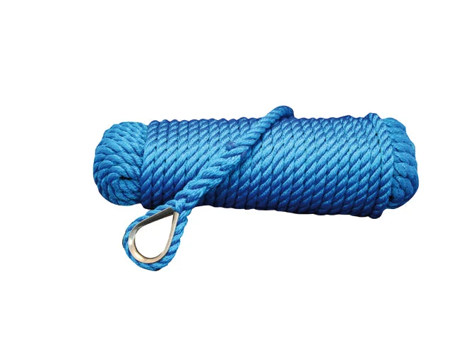 Talamex, Ankerline blå 12mm 30m 3-tråd med fingerbøl, 1 stk.
