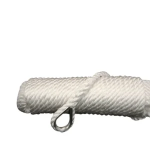 Talamex, Ankerline hvit 10mm 20mt med rustfritt fingerbøl, 3-trådet
