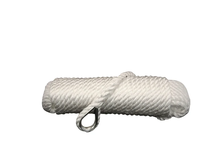 Talamex, Ankerline hvit 10mm 20mt med rustfritt fingerbøl, 3-trådet