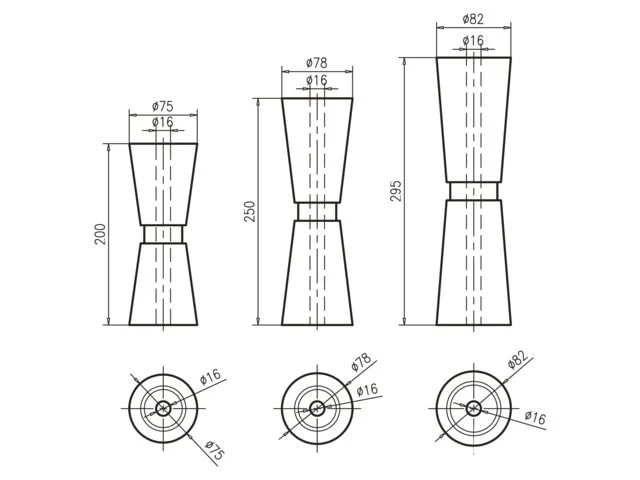 Talamex, V-kjølrulle PU, L295mm Ø82mm Skaft Ø16mm
