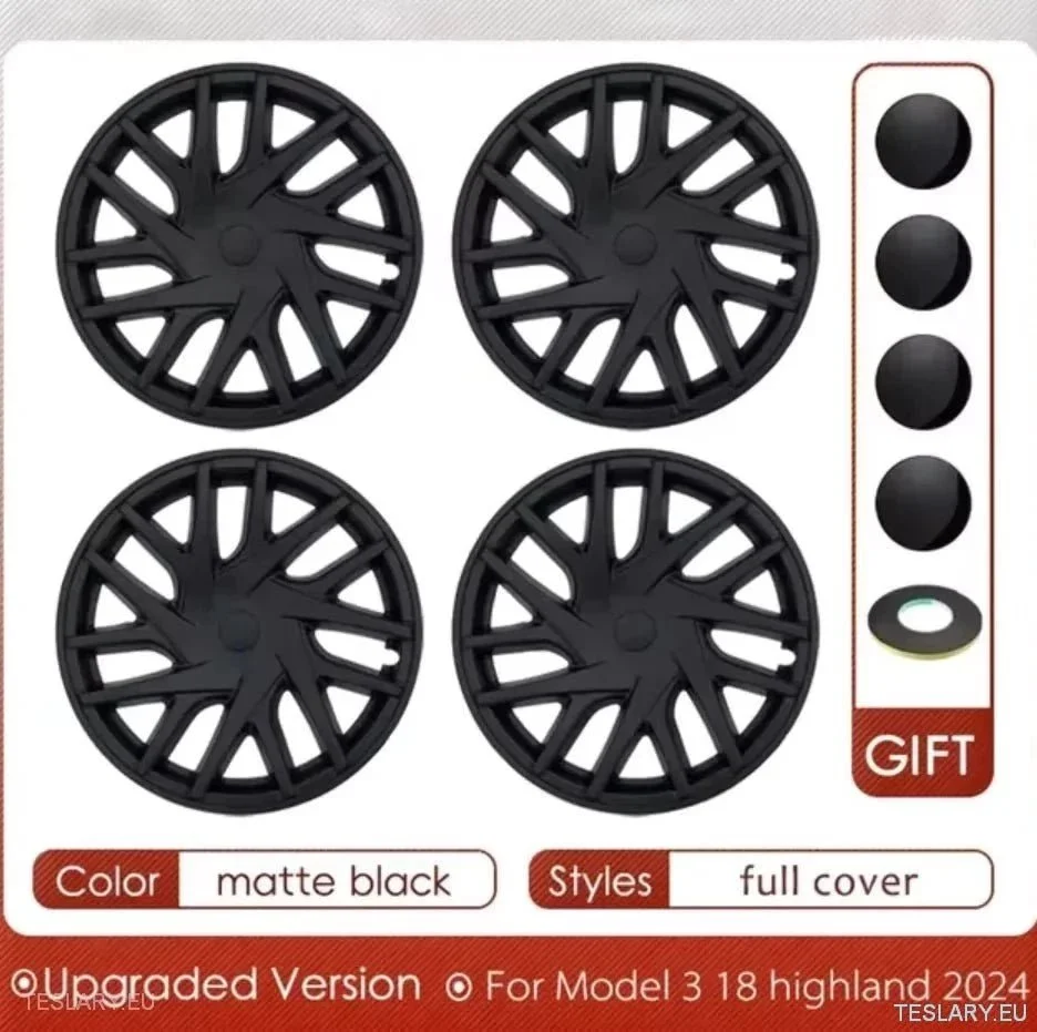 18" Tesla 3 Highland helfelg matt svart hjulkapsel