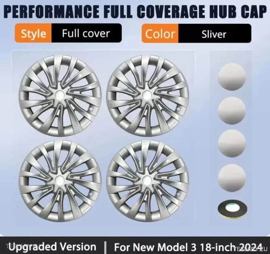 18" Tesla 3 Highland helfelg sølvfargede hjulkapsler