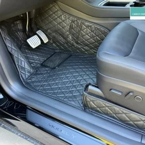 Tesla Model Y Gulvmattesett - Vegansk skinn - 3 delers sett