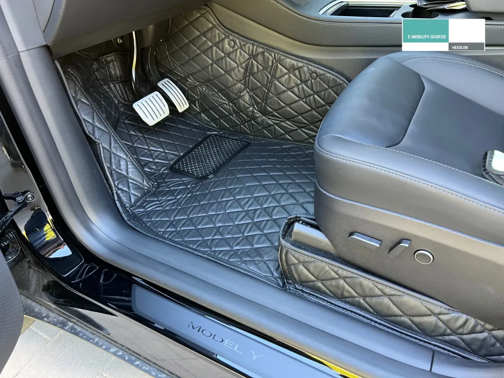 Tesla Model Y Gulvmattesett - Vegansk skinn - 3 delers sett