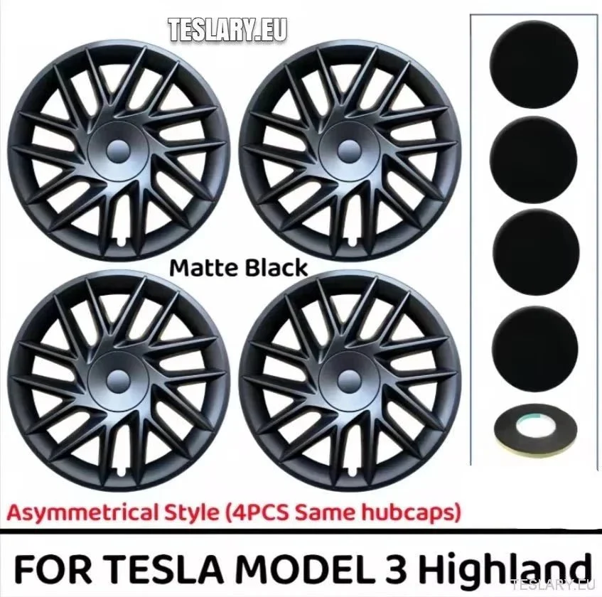 18" Tesla Model 3+ Highland helfelg mattsvarte hjulkapsler