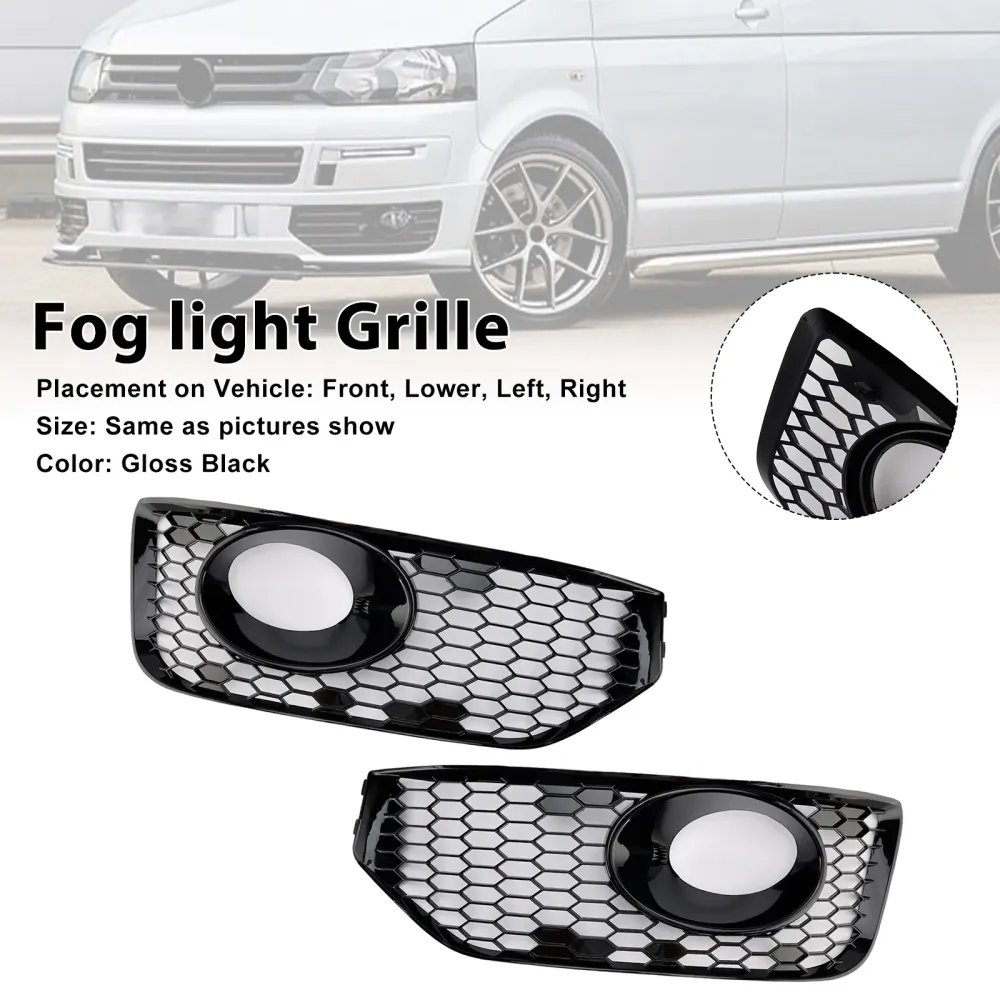 Tåkelampe lysdekselinnsats grille passform VW T5 T5.1 2010-2015 S-Line Gloss Black