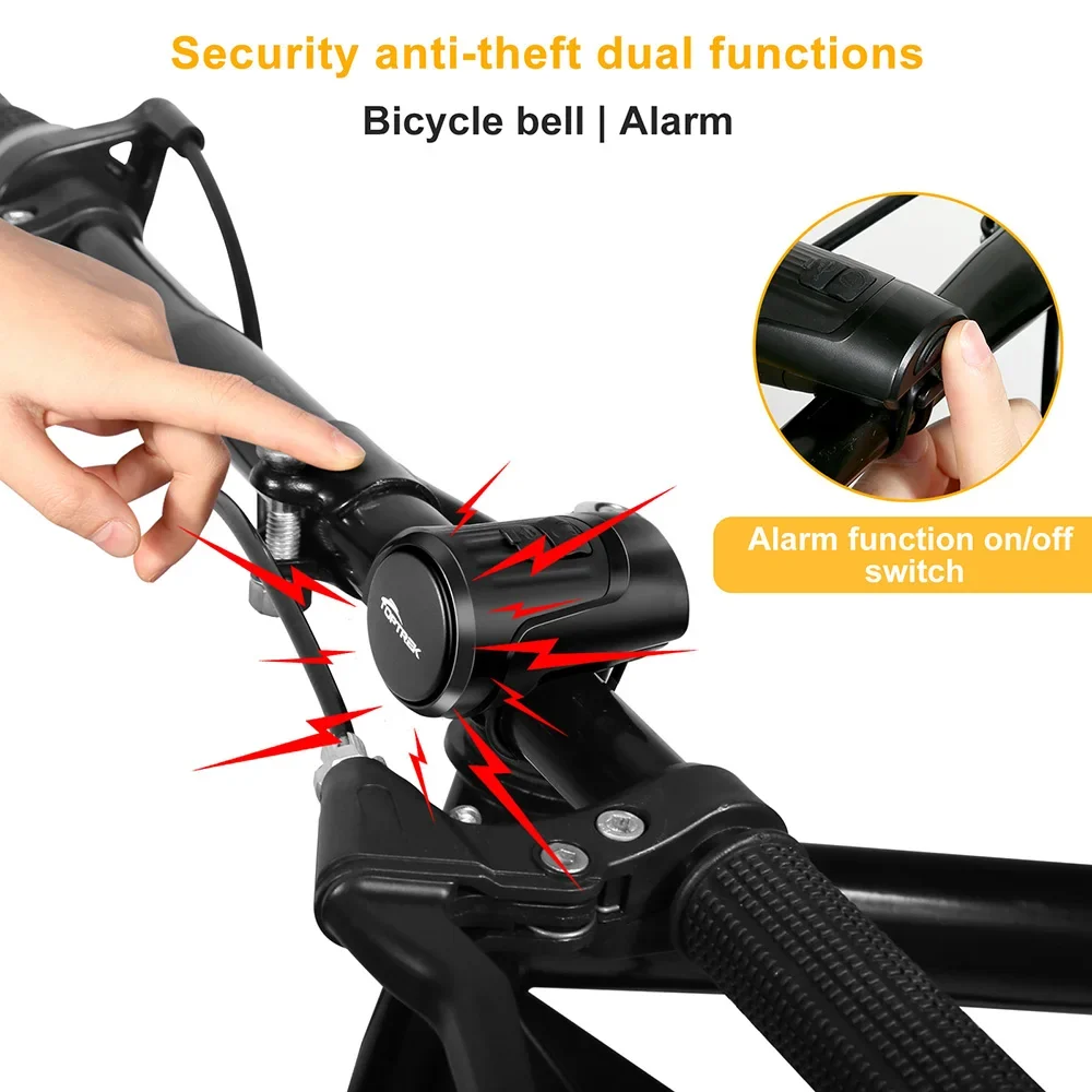 Toptrek TOPBEL0001 Bike Electric Horn High Decibel Alarm, USB Charging