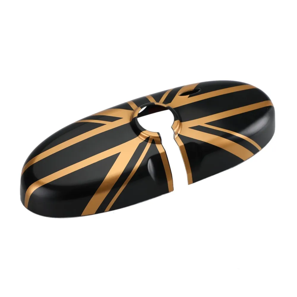 Union Jack UK Flag Back View Mirror Cover Mini Cooper R55 R56 R57 Svart/gull