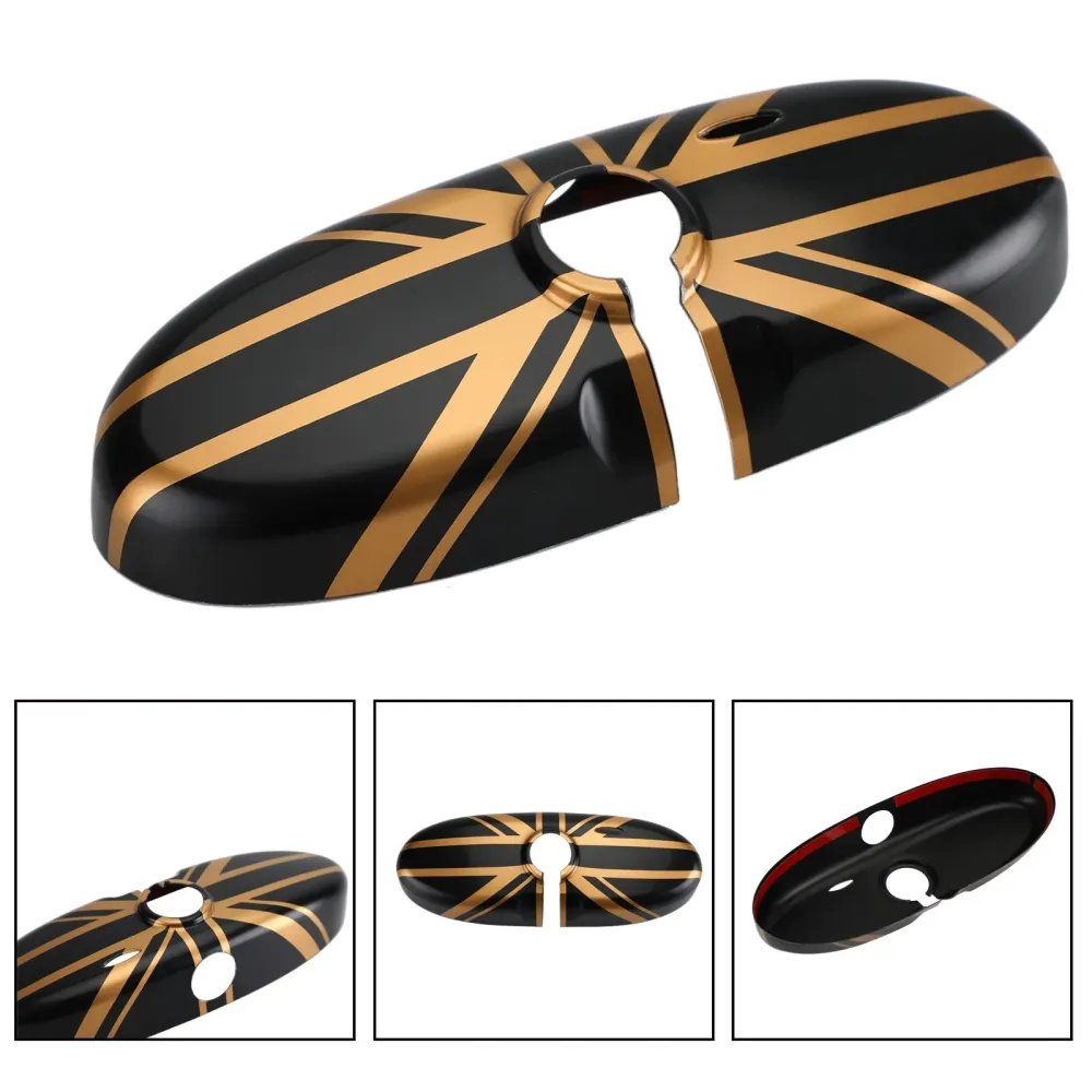 Union Jack UK Flag Back View Mirror Cover Mini Cooper R55 R56 R57 Svart/gull
