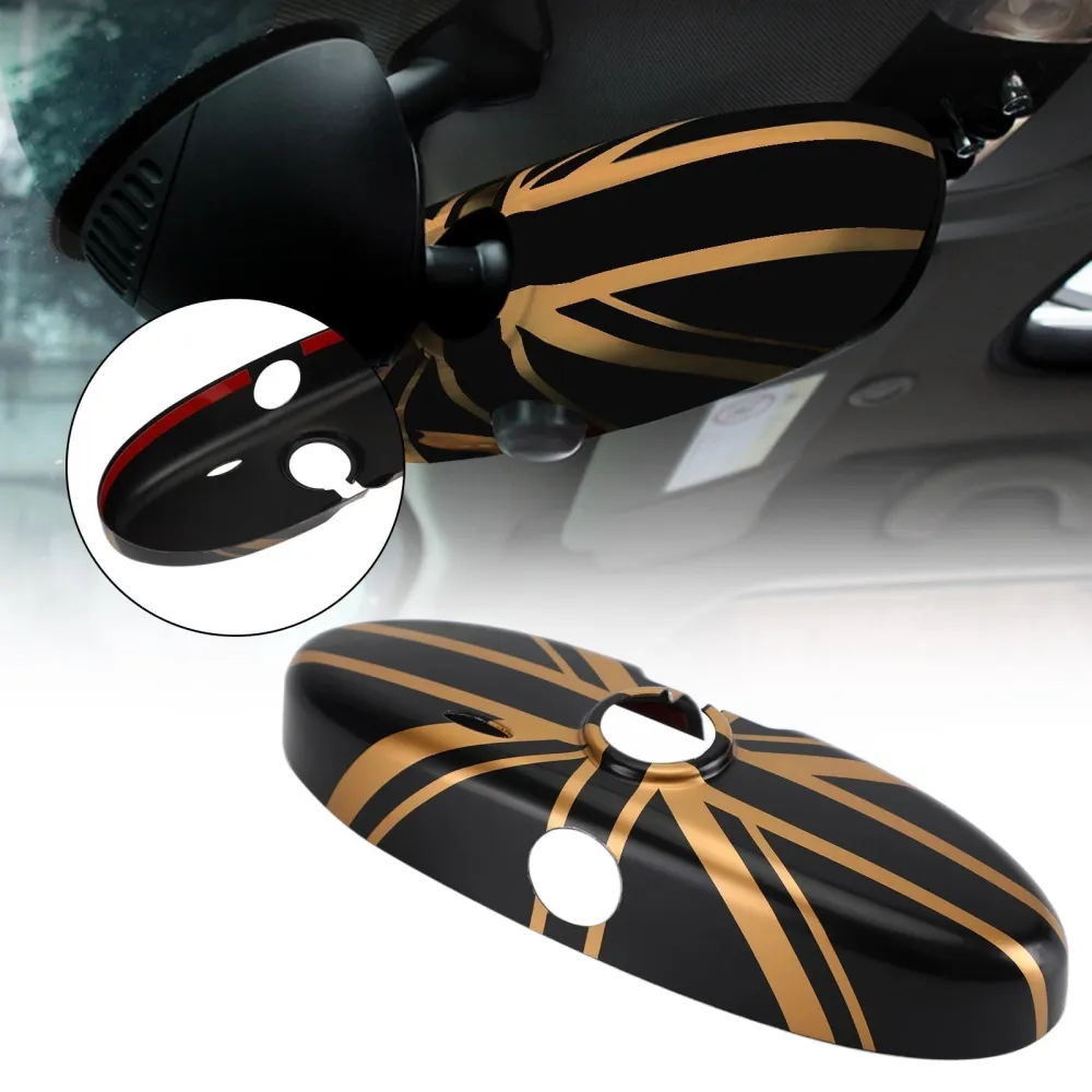 Union Jack UK Flag Back View Mirror Cover Mini Cooper R55 R56 R57 Svart/gull