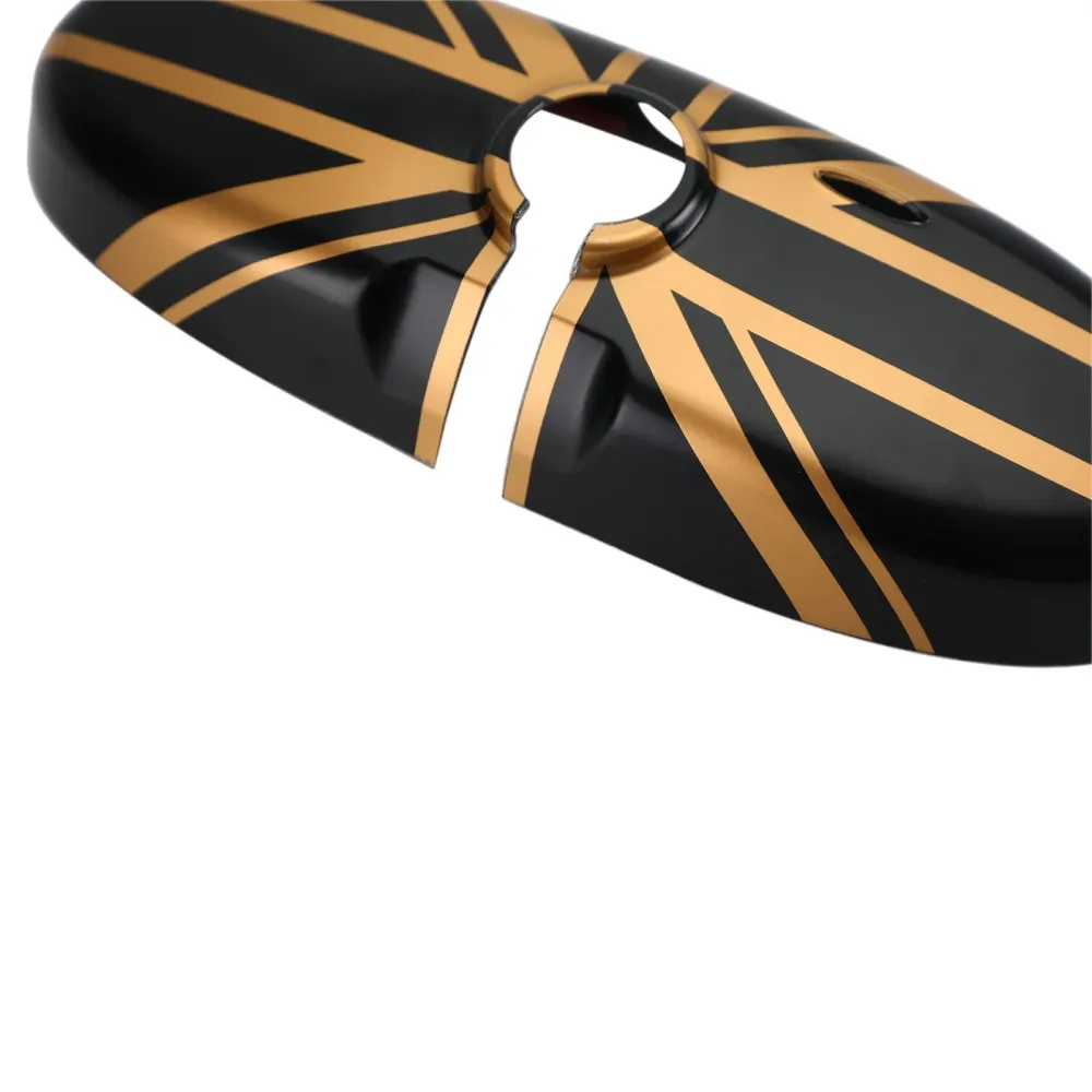 Union Jack UK Flag Back View Mirror Cover Mini Cooper R55 R56 R57 Svart/gull