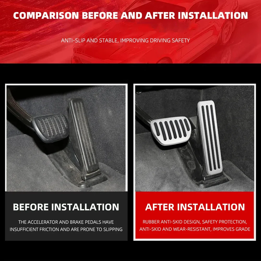Universal AT Compatible Stainless Steel Pedal Covers Anti-Slip Rubber