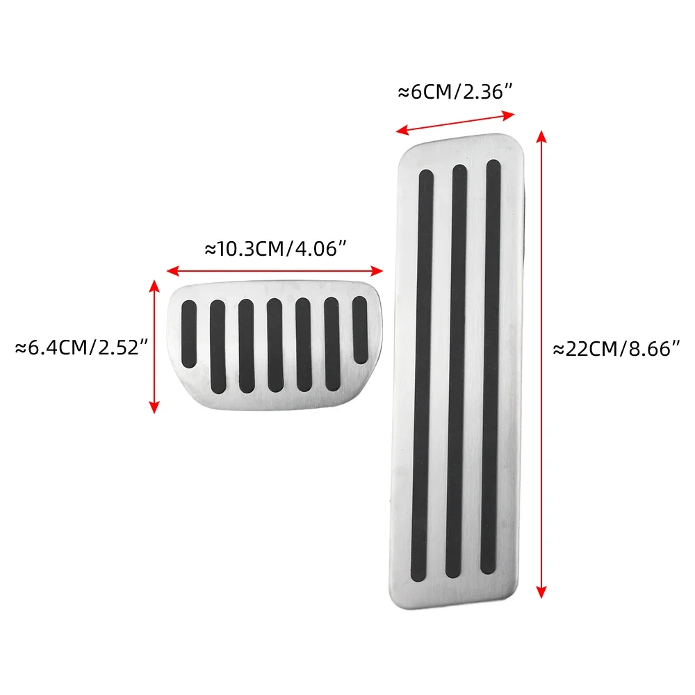 Universal AT Compatible Stainless Steel Pedal Covers Anti-Slip Rubber