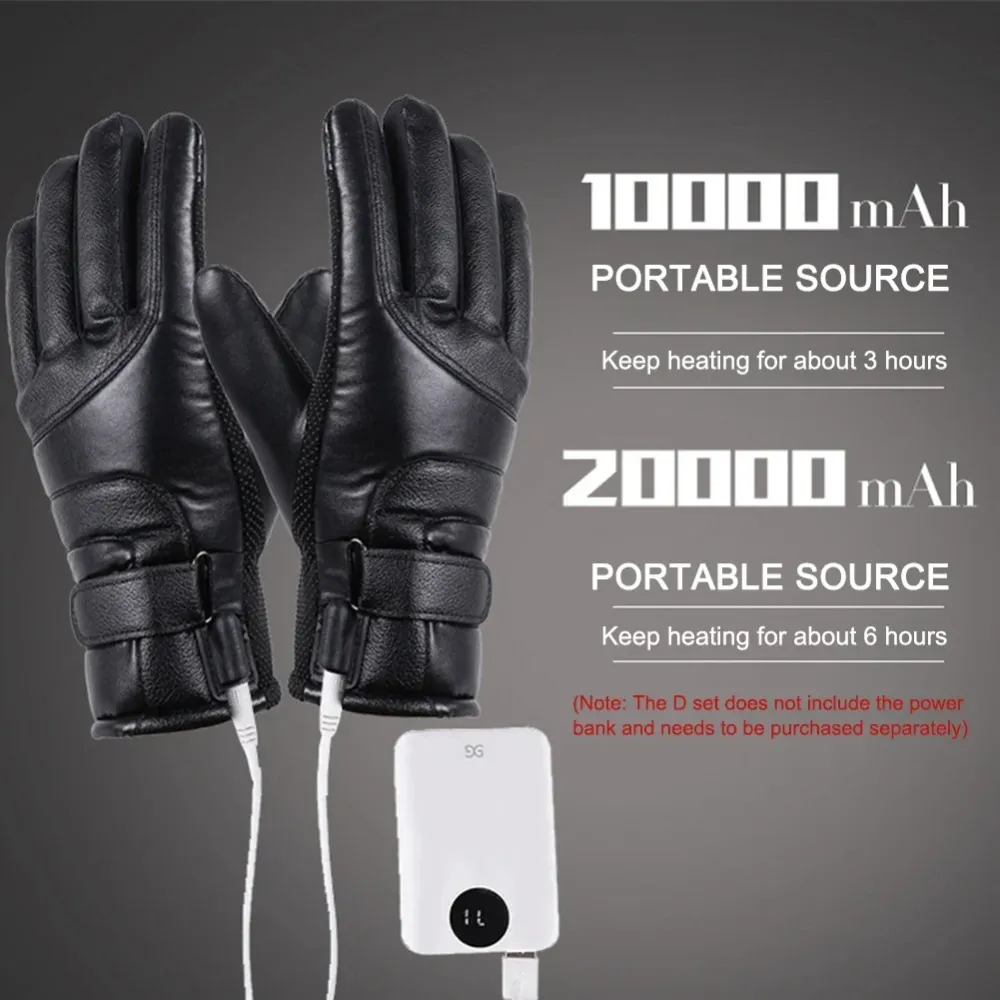 USB Heated Leather Gloves Waterproof Winter Hand Warmers