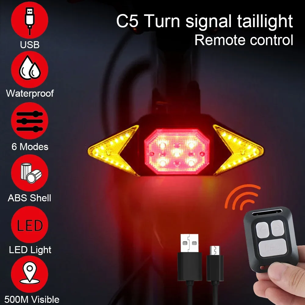 USB Rear Bicycle Tail Light Wireless Remote and Horn MTB Road
