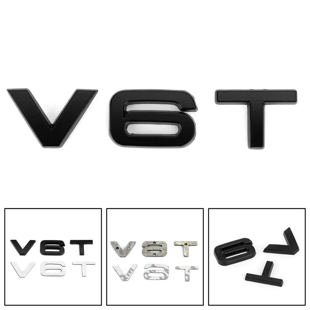 V6T Emblem Badge Fit Audi A1 A3 A4 A5 A6 A7 Q3 Q5 Q7 S6 S7 S8 S4 SQ5 Svart