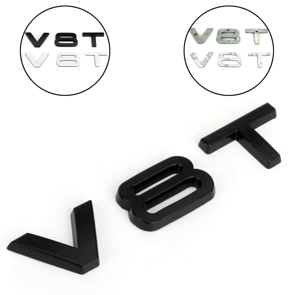 V8T Emblem Badge Fit Audi A1 A3 A4 A5 A6 A7 Q3 Q5 Q7 S6 S7 S8 S4 SQ5 Svart generisk