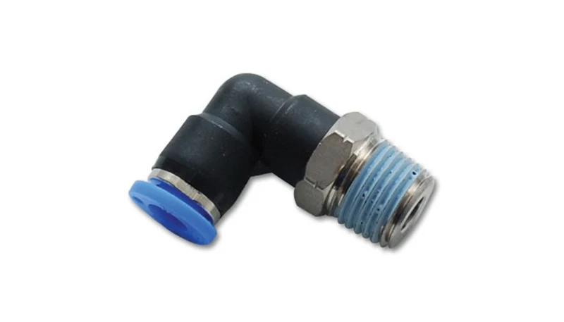 Vibrant Male Elbow Pneumatic Vacuum Fitting (1/4in NPT Thread) - use 1/4in (6mm) OD tubing
