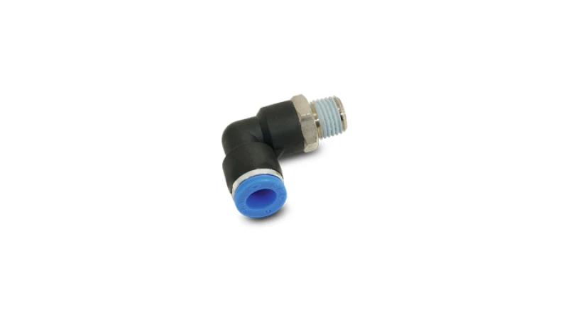 Vibrant Male Elbow Pneumatic Vacuum Fitting (1/4in NPT Thread) - use 1/4in (6mm) OD tubing