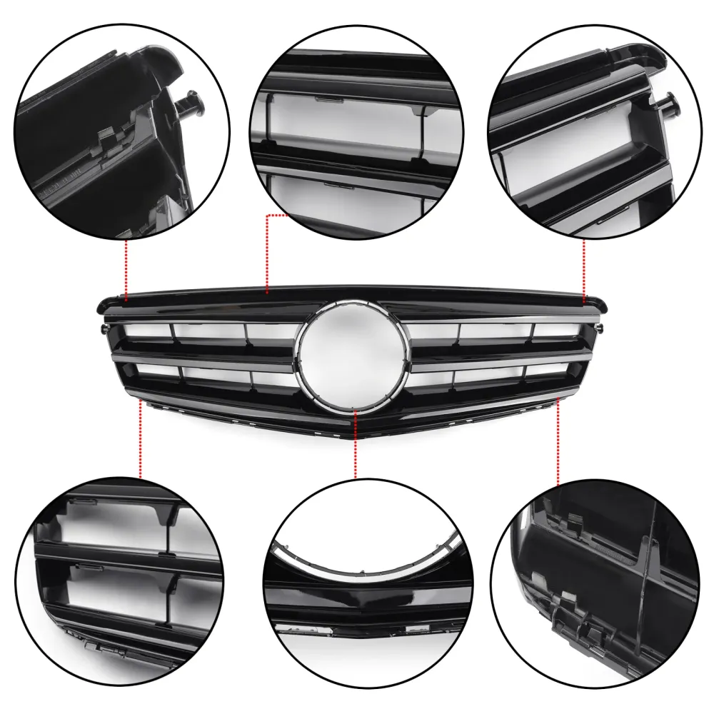 W204 2008-2014 Benz C-Klasse med LED-emblem C300/C350 Sort støtfangergrill foran Generisk