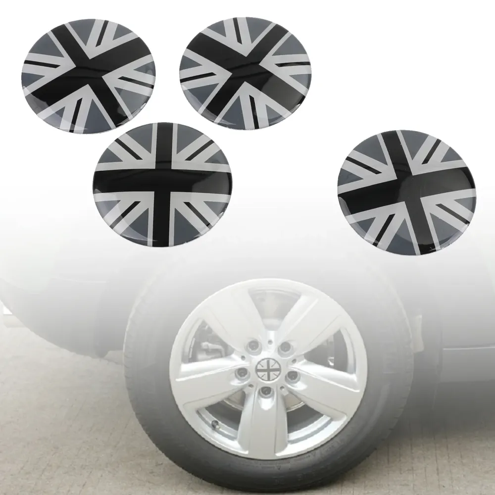 Wheel Center Hub Cap Emblem Badge Decal Black Union Jack UK Flag Mini Cooper