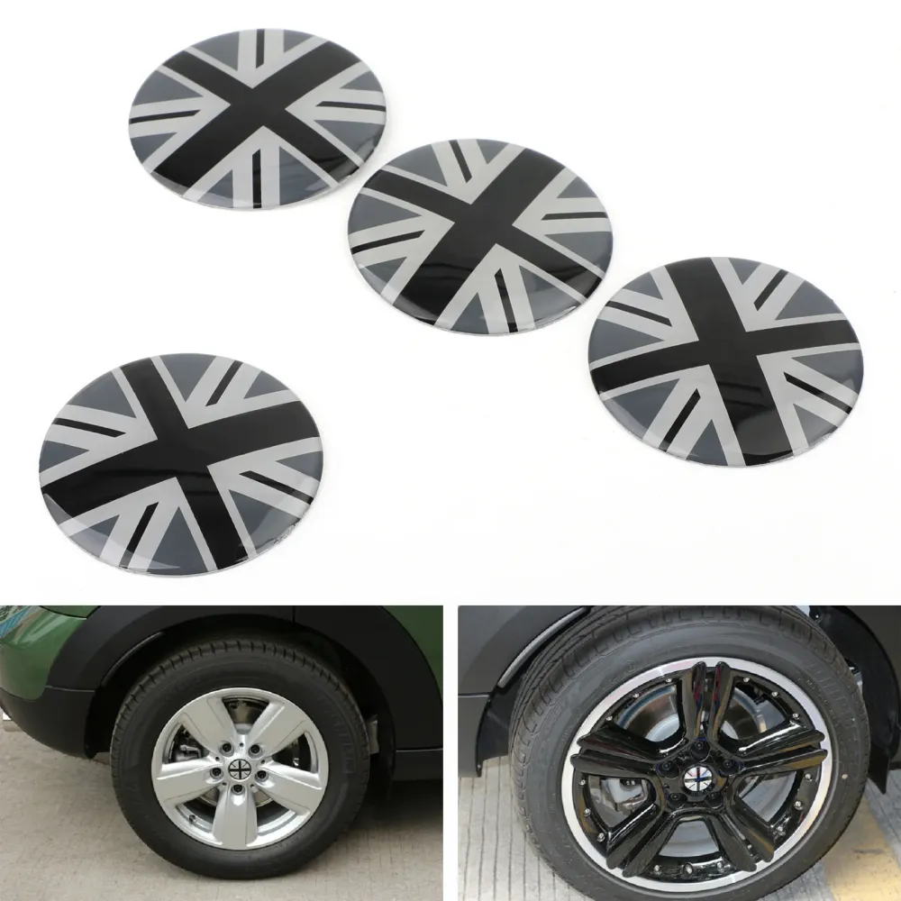 Wheel Center Hub Cap Emblem Badge Decal Black Union Jack UK Flag Mini Cooper