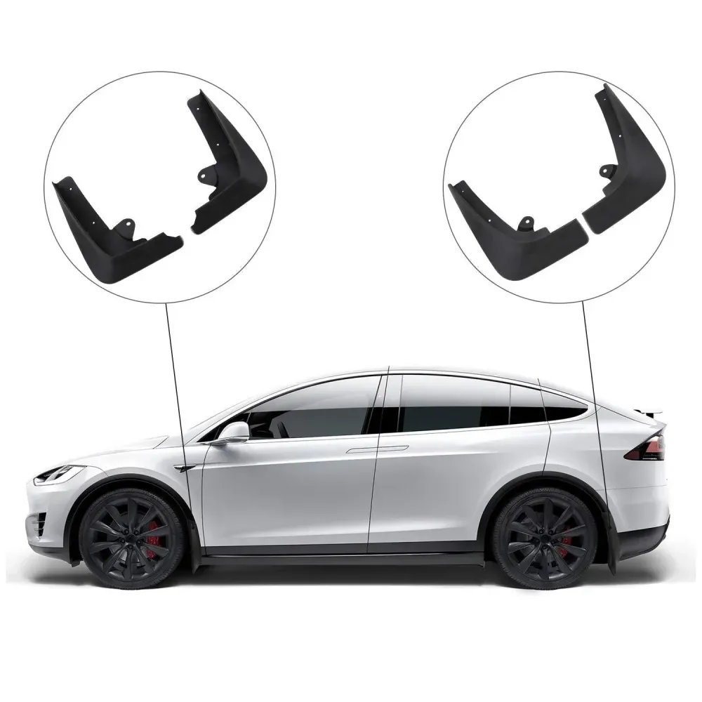 Skvettlapp Tesla Model X / sett 4 stk. (2016-2021) – (PU) polyuretan + ABS Automotive