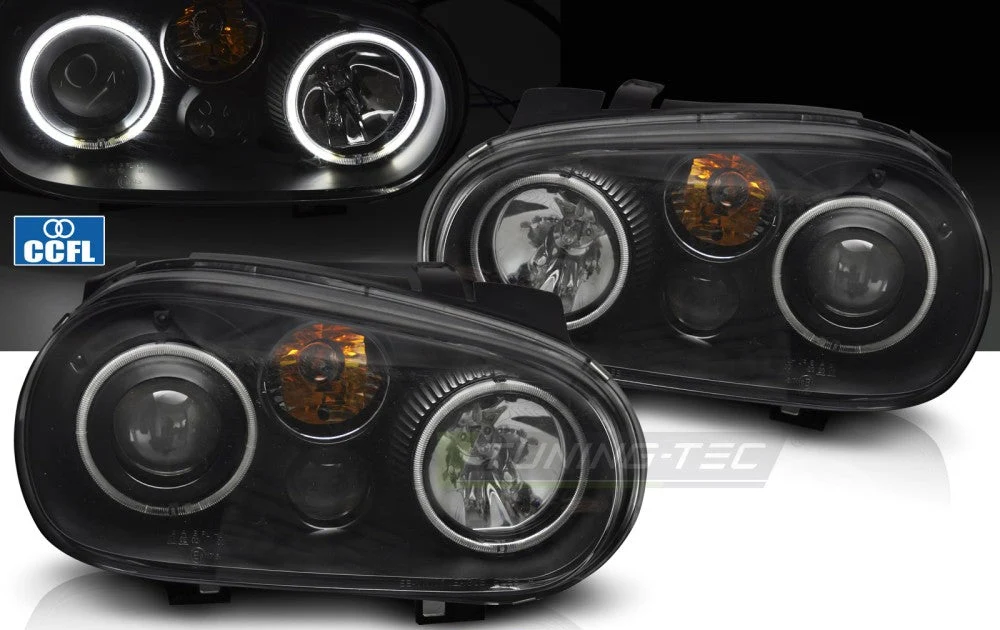 Frontlykter Volkswagen Golf IV 97–03, Angel Eyes CCFL svart – LPVWY9