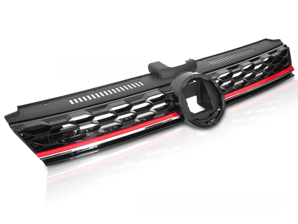 Grill VW Golf 7 2017-2019 gloss svart med rød stripe ACC - GRVW38