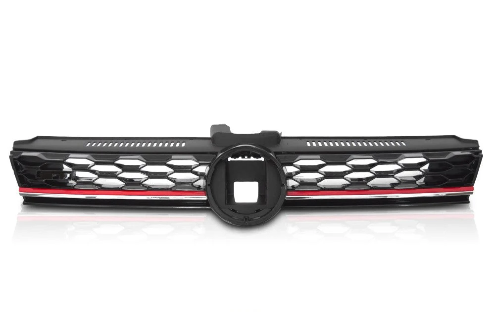 Grill VW Golf 7 2017-2019 gloss svart med rød stripe ACC - GRVW38