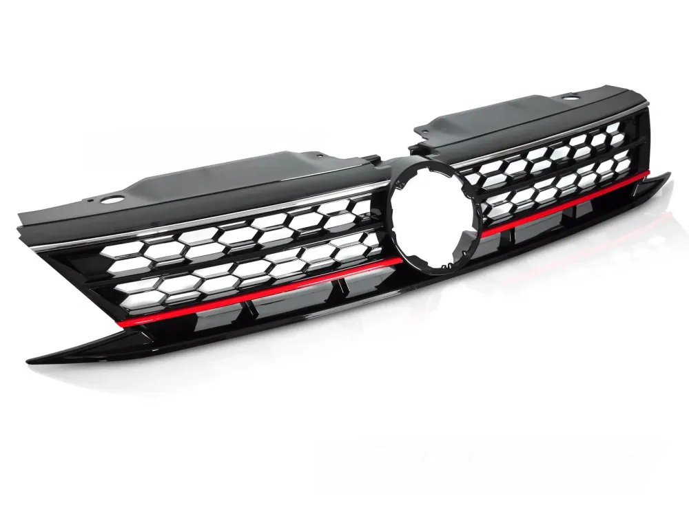 Grill Volkswagen Jetta VI 05-18 - Sport Style Glossy Black med Krom og Rødt
