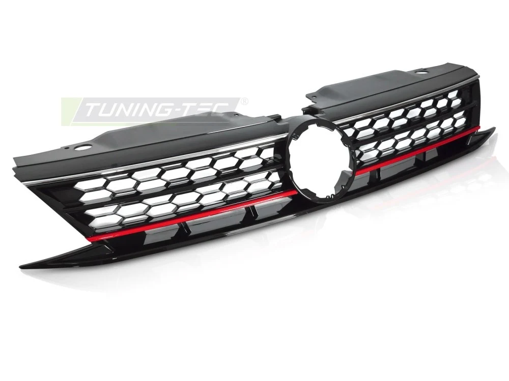 Grill Volkswagen Jetta VI 05-18 - Sport Style Glossy Black med Krom og Rødt