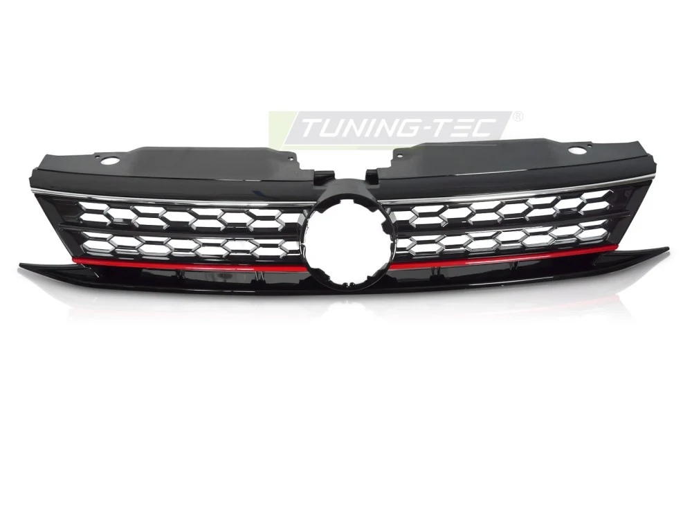 Grill Volkswagen Jetta VI 05-18 - Sport Style Glossy Black med Krom og Rødt