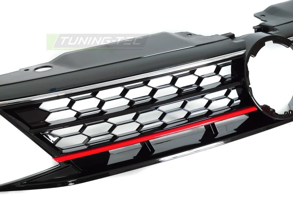 Grill Volkswagen Jetta VI 05-18 - Sport Style Glossy Black med Krom og Rødt